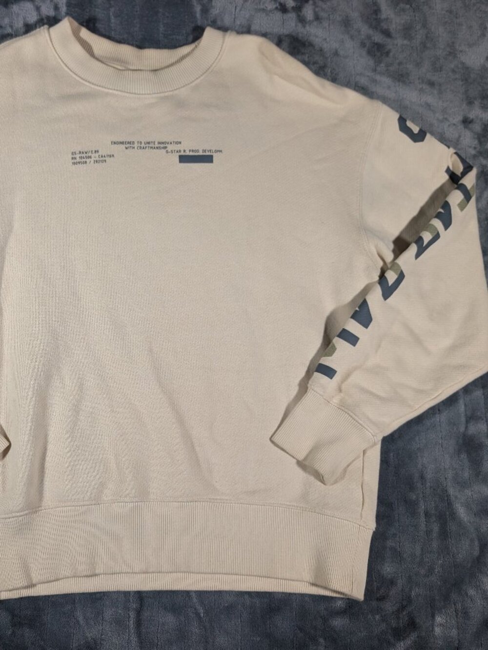G-Star Raw Mens L Off White Sustainable Pullover Logo Streetwear Sweatshirt,